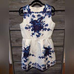 Blue and white floral tea dress